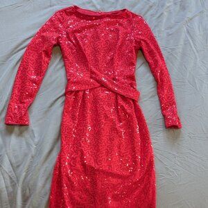 Tatyana Red Sequin Long Sleeve Dress